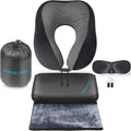 Proglobe Neck Pillow Travel Kit - Neck Pillow for Airplane Travel 100% Pure Memory Foam with Comfortable & Breathable Cover Kit Includes 3D Sleep Mask, Earplugs, and Luxury Blanket and Bag, Black