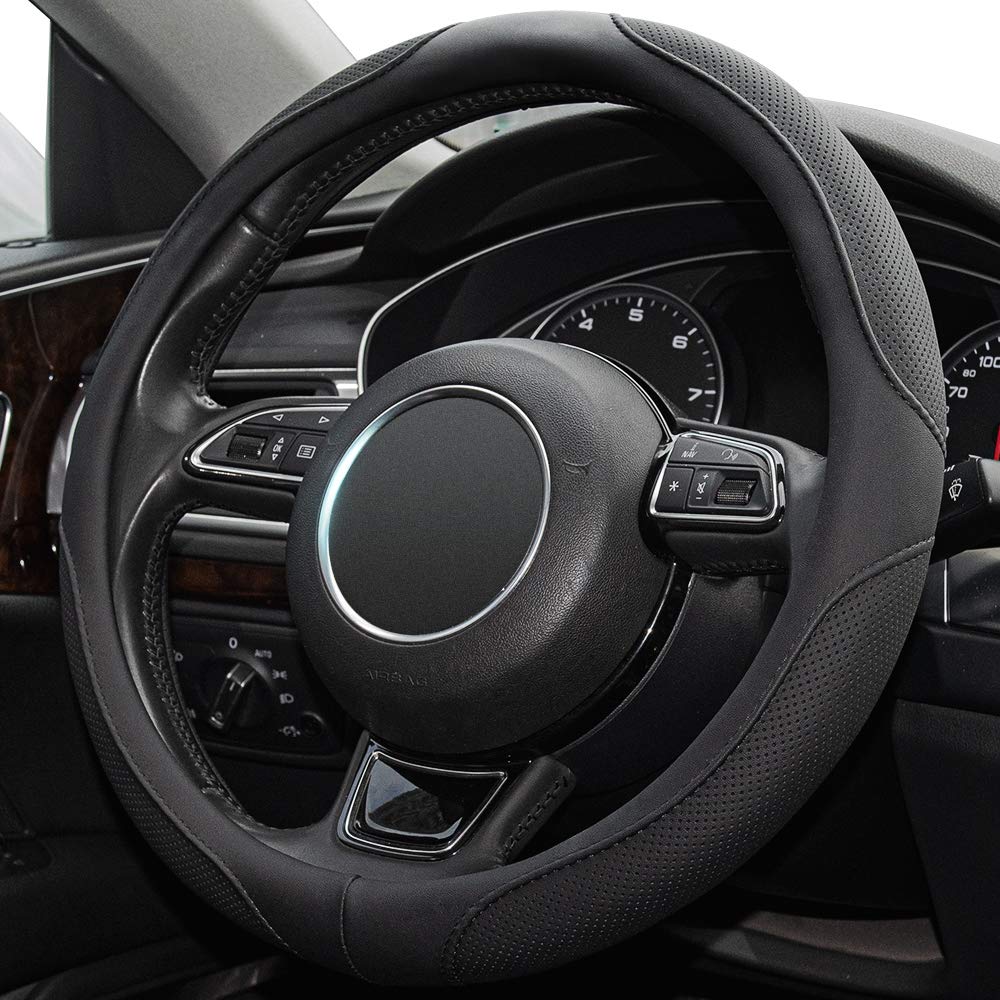 15-Inch Anti-Slip Microfiber Leather Steering Wheel Cover