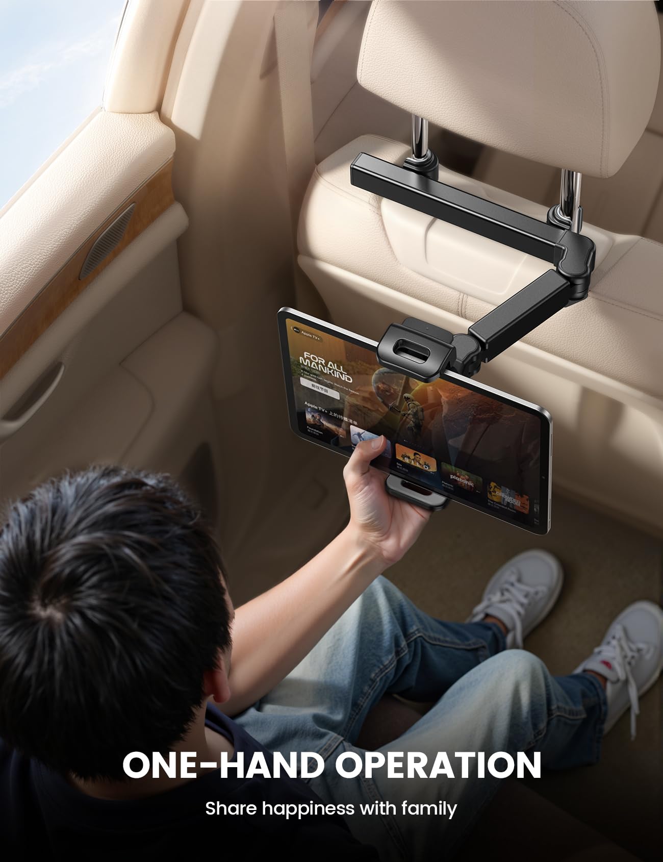 Lamicall Car Headrest Tablet Holder - [3 in 1 Extension Arm] Adjustable Tablet Car Mount for Back Seat, Gifts Road Trip Essentials for Kids, for 4.7-11" Device
