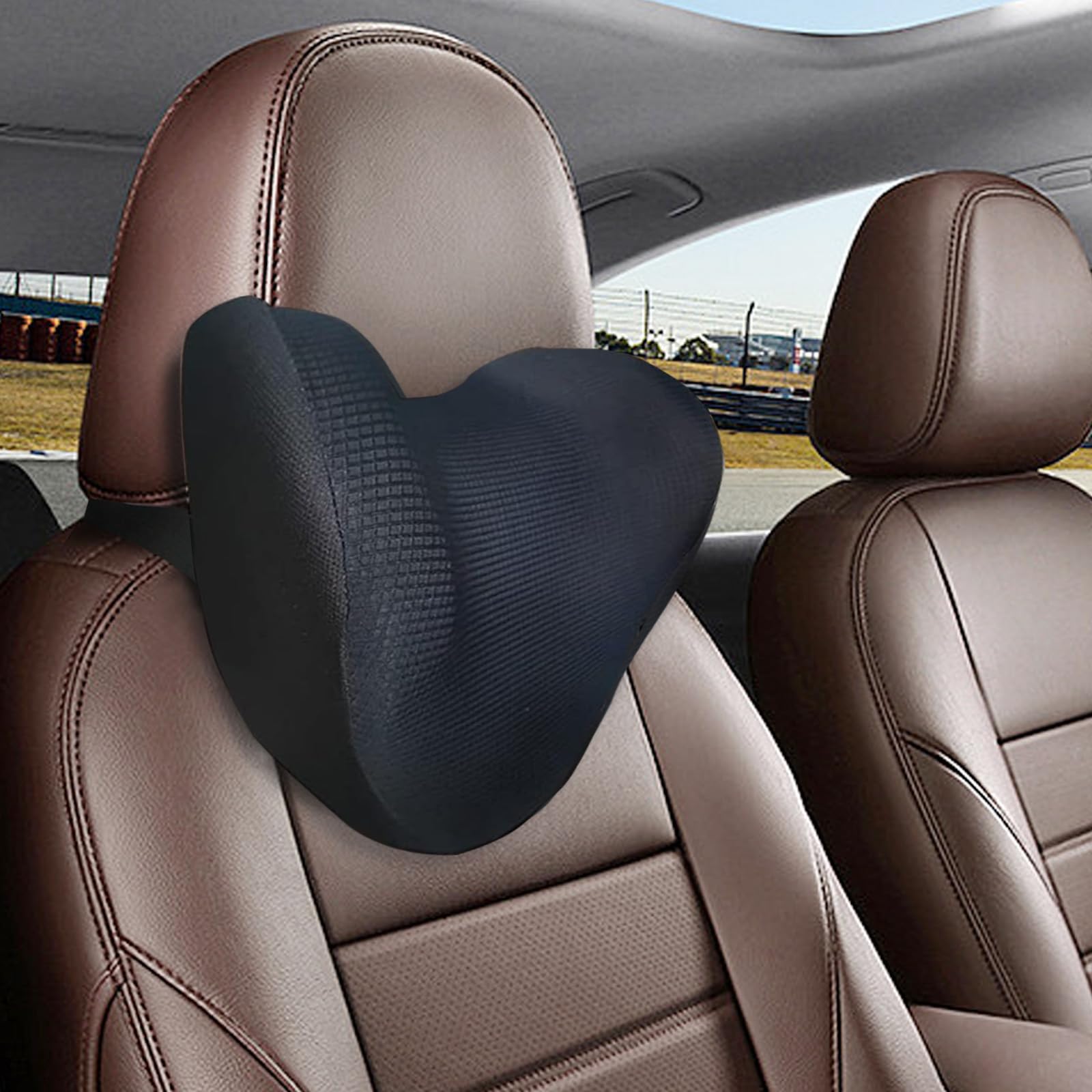 SPRFUFLY Super Soft Car Headrest Pillow, 100% Memory Foam Car Neck Pillow with Adjustable Strap & Breathable Removable Cover, Ergonomic Design - Travel Pillow Car Pillow for Neck/Back Pain Relief