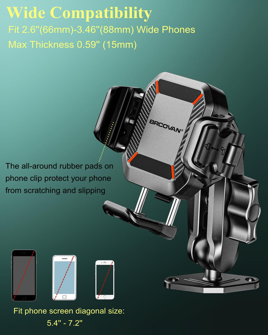 BRCOVAN Anti-Theft Phone Mount Holder with Vibration Dampener, 1s Locking