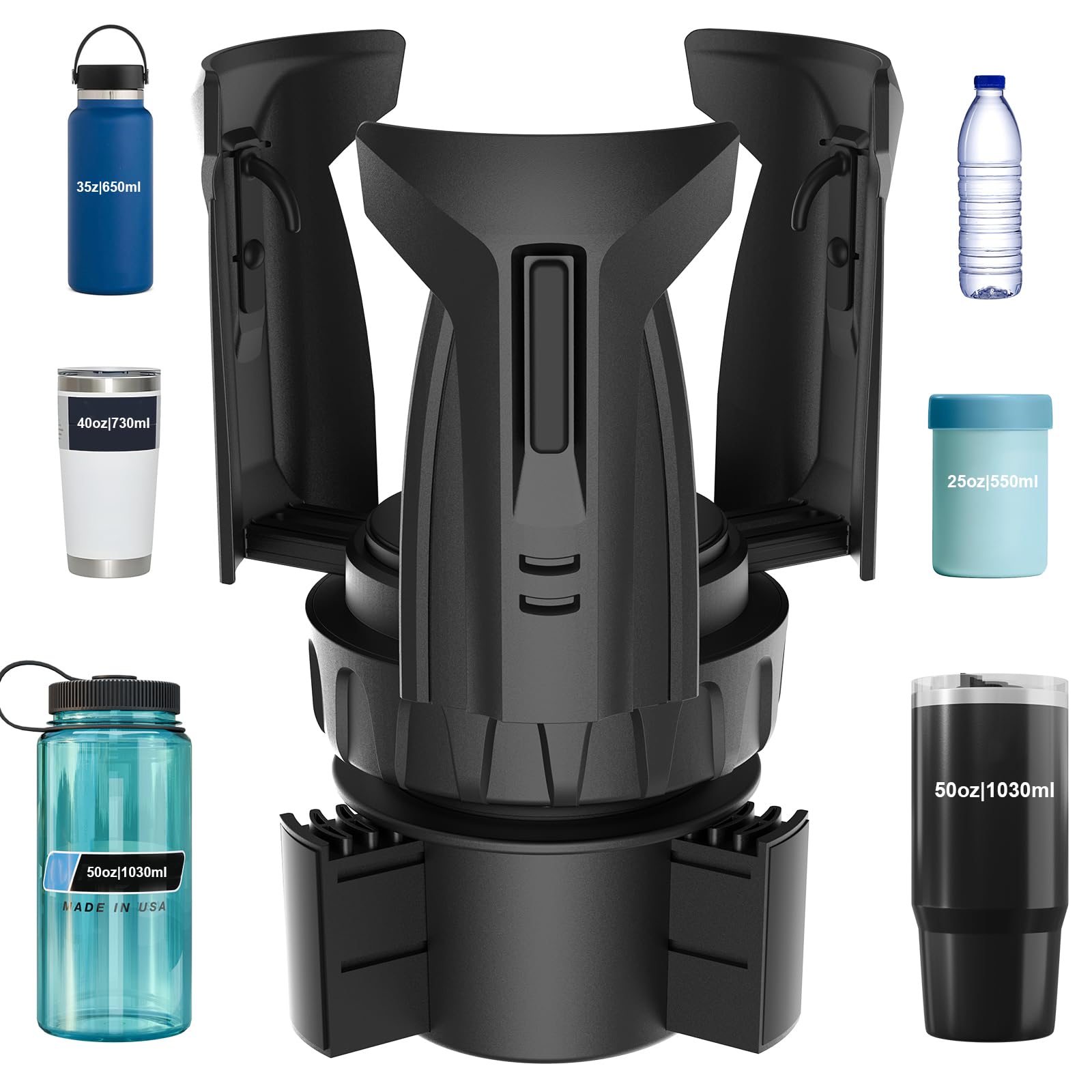 Car Cup Holder Expander, Cup Holder Extender Adapter with Expandable Arm and Adjustable Base, Compatible with Yeti Ramblers, Hydro Flasks, Stanley, Owala Most Coffee Mugs Bottles & Cups
