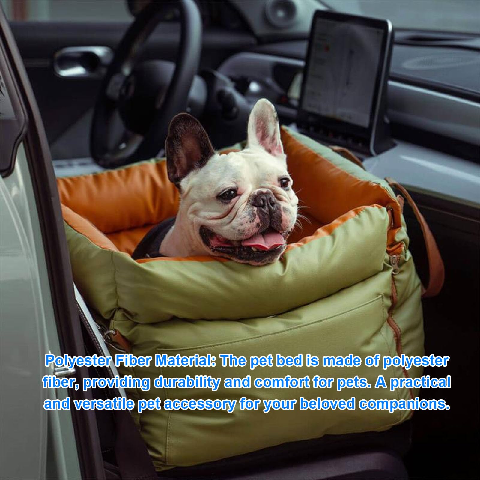 Depisuta Dog Car Seat for Small Dogs, Detachable Washable Soft Pet Booster Seat with Harness and Side Storage Pockets Foldable Portable Carrier Elevated Travel Bed for Kitten Puppy