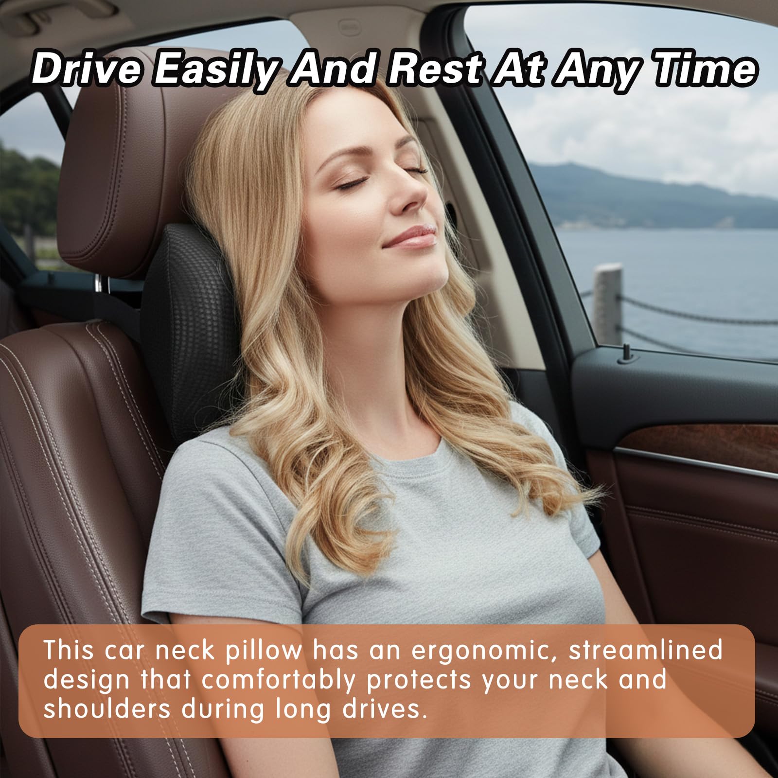 SPRFUFLY Super Soft Car Headrest Pillow, 100% Memory Foam Car Neck Pillow with Adjustable Strap & Breathable Removable Cover, Ergonomic Design - Travel Pillow Car Pillow for Neck/Back Pain Relief