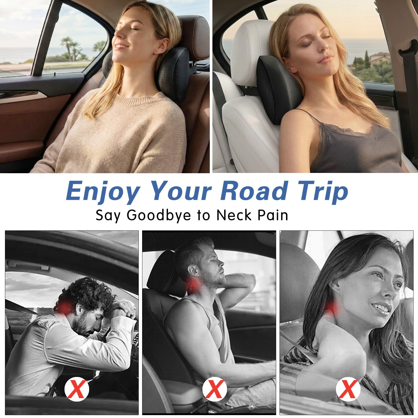 SPRFUFLY Super Soft Car Headrest Pillow, 100% Memory Foam Car Neck Pillow with Adjustable Strap & Breathable Removable Cover, Ergonomic Design - Travel Pillow Car Pillow for Neck/Back Pain Relief