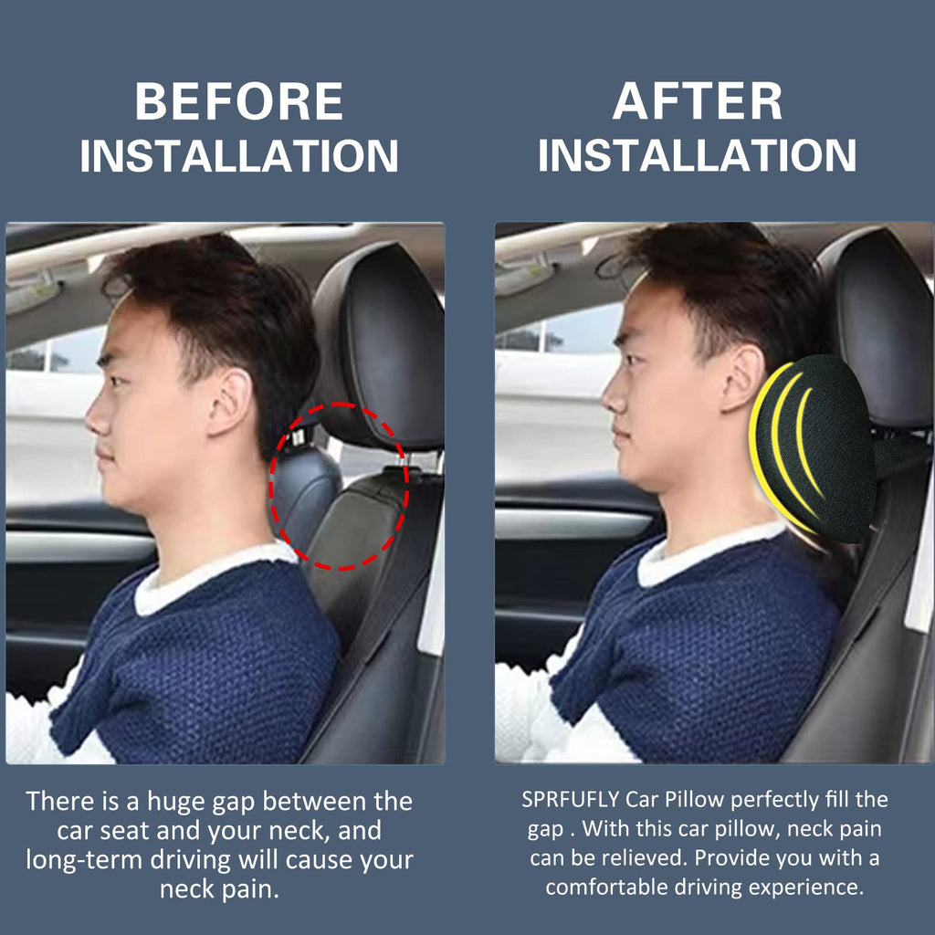 SPRFUFLY Super Soft Car Headrest Pillow, 100% Memory Foam Car Neck Pillow with Adjustable Strap & Breathable Removable Cover, Ergonomic Design - Travel Pillow Car Pillow for Neck/Back Pain Relief