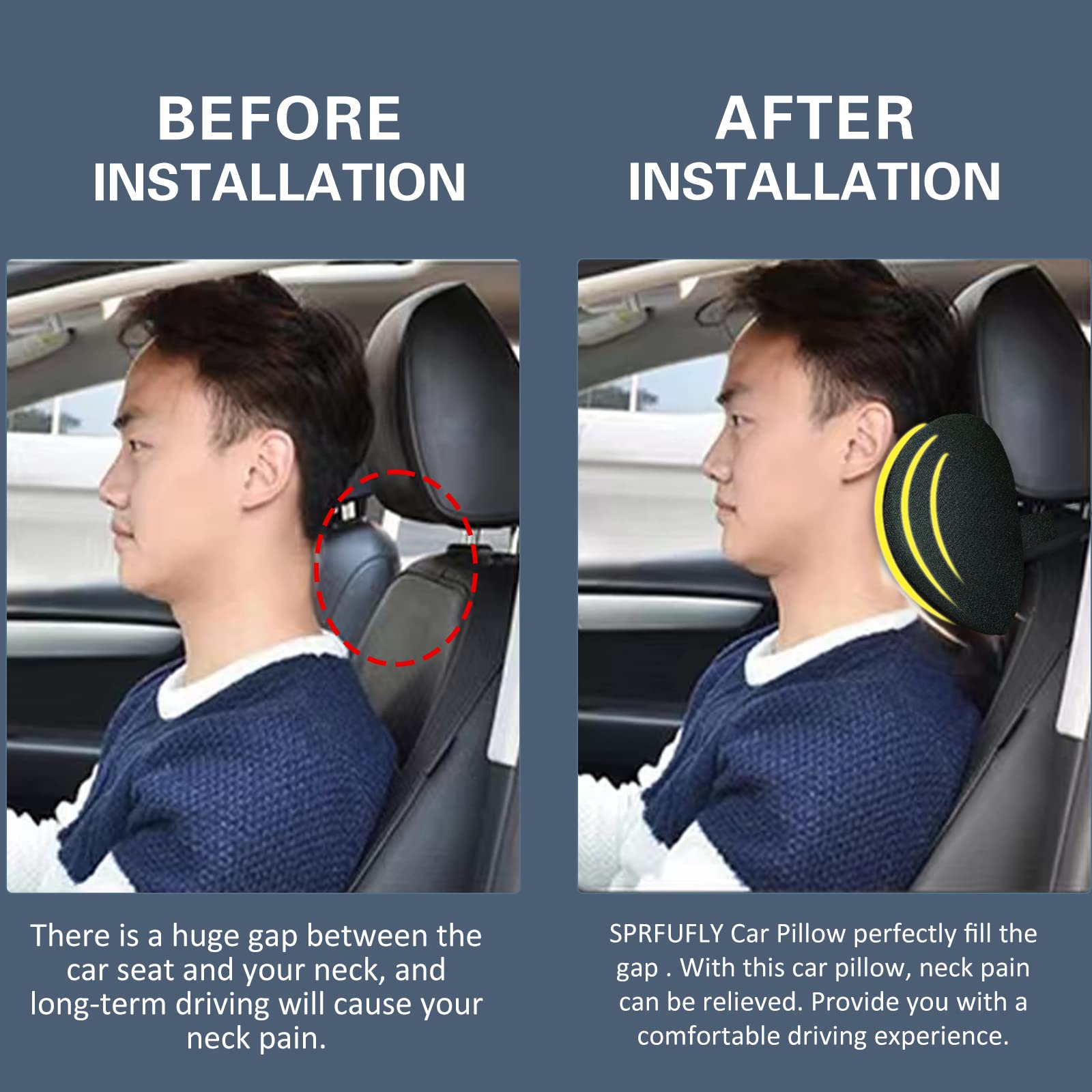 SPRFUFLY Super Soft Car Headrest Pillow, 100% Memory Foam Car Neck Pillow with Adjustable Strap & Breathable Removable Cover, Ergonomic Design - Travel Pillow Car Pillow for Neck/Back Pain Relief