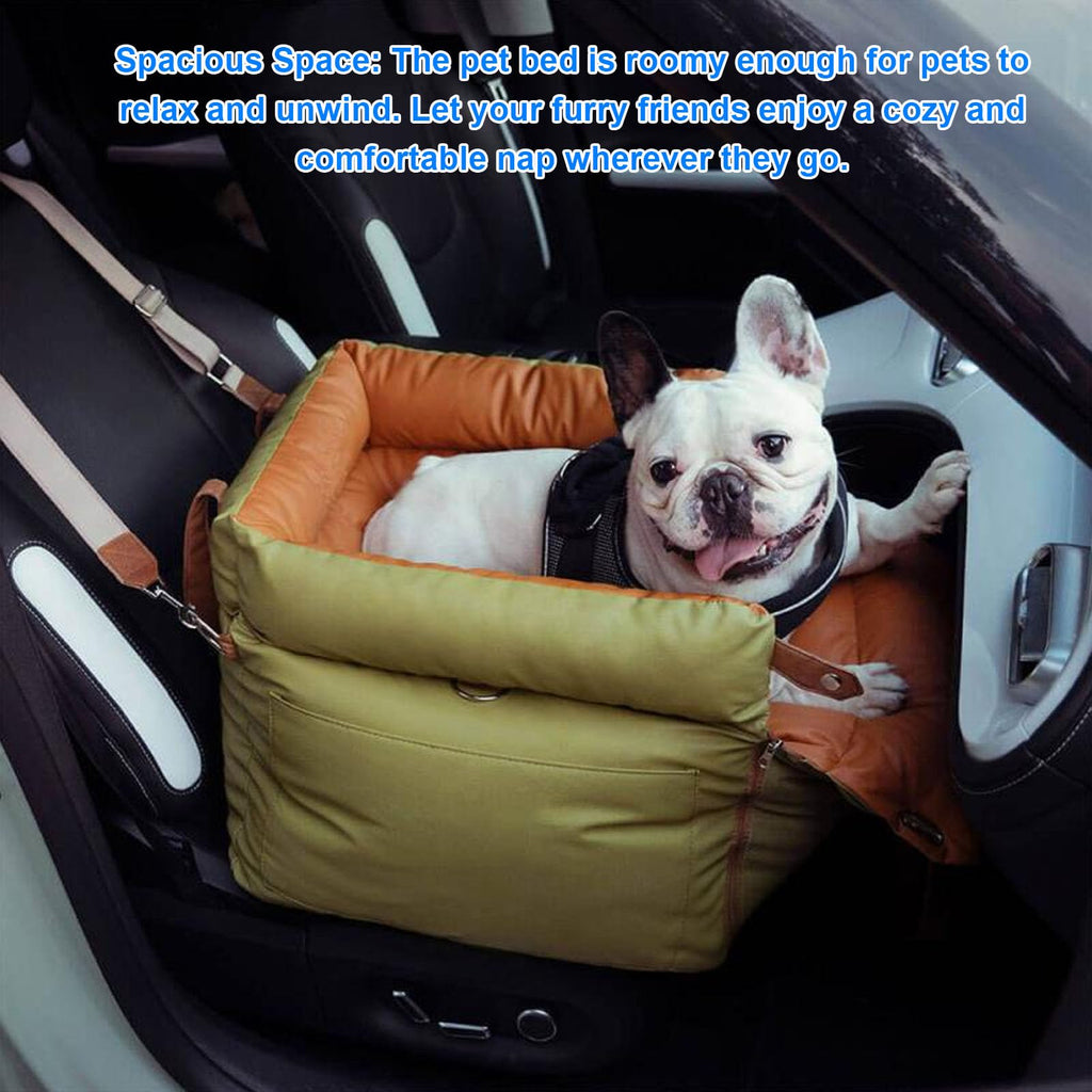 Depisuta Dog Car Seat for Small Dogs, Detachable Washable Soft Pet Booster Seat with Harness and Side Storage Pockets Foldable Portable Carrier Elevated Travel Bed for Kitten Puppy