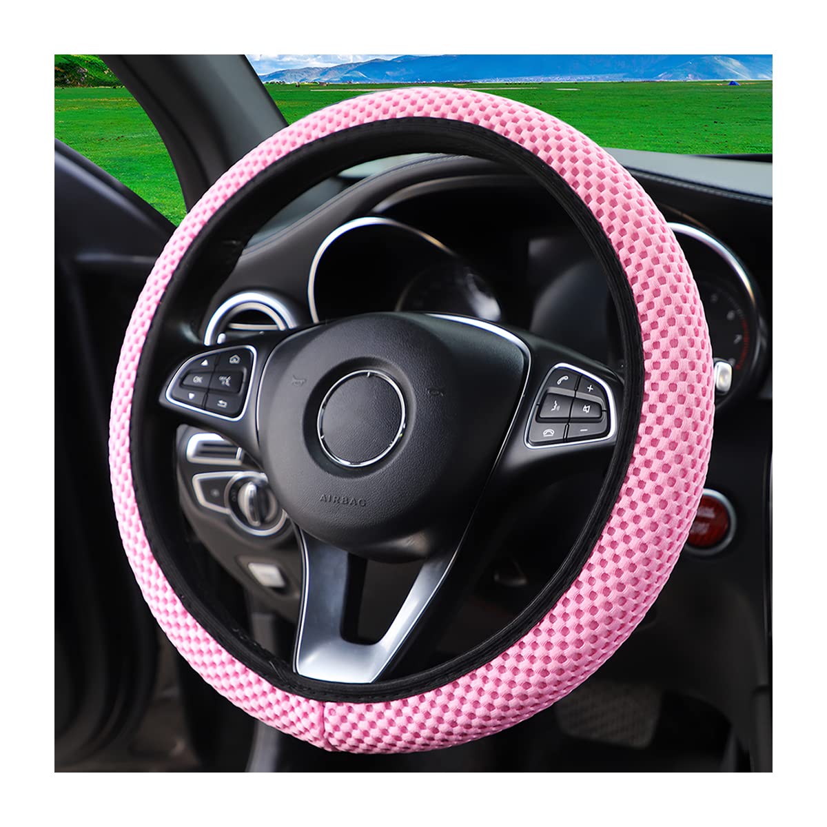 Universal 15-Inch Breathable Ice Silk Steering Wheel Cover
