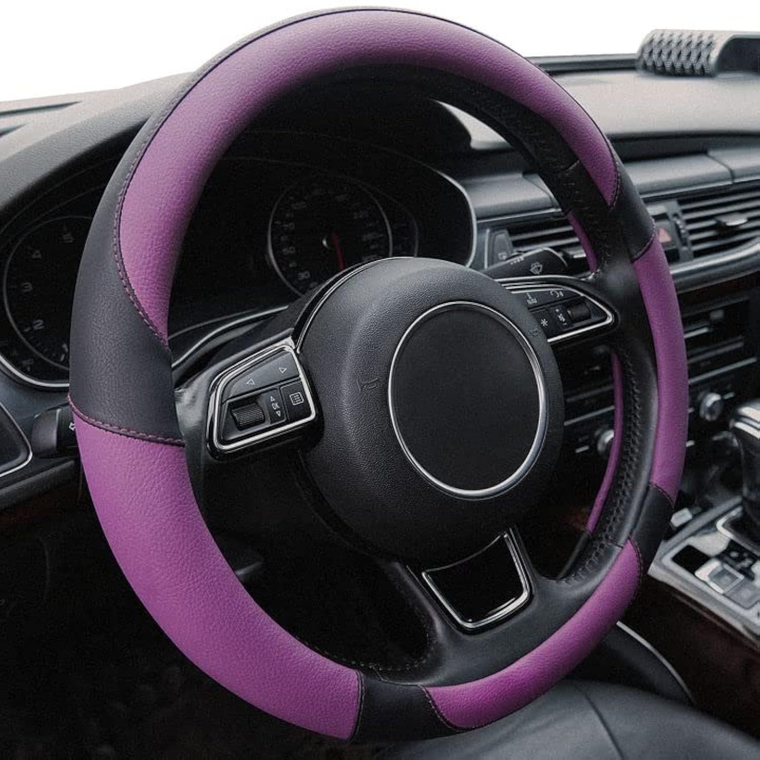 15-Inch Anti-Slip Microfiber Leather Steering Wheel Cover