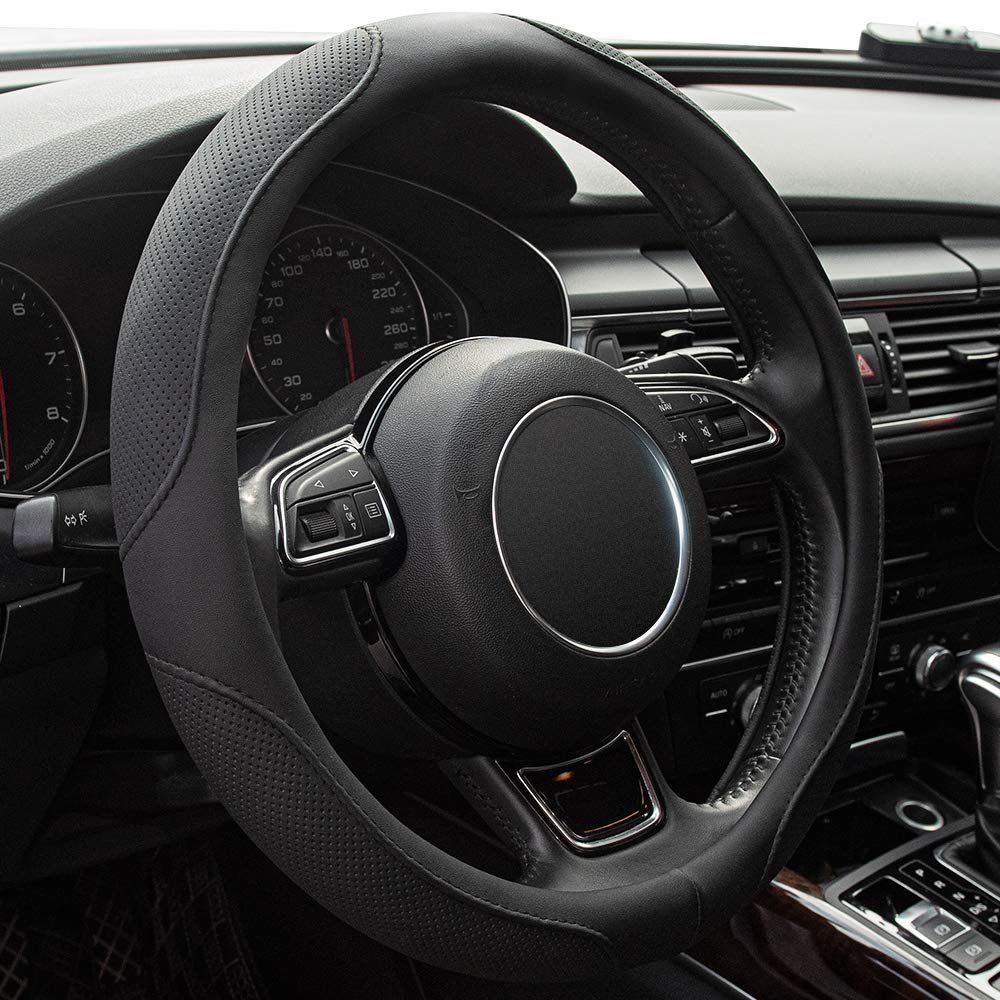 15-Inch Anti-Slip Microfiber Leather Steering Wheel Cover
