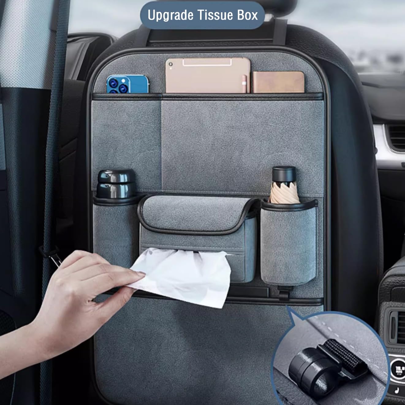 VZYQIVAP Car Seat Back Organizer For Volkswagen Karmann Ghia (Type 14) 1966-1970, Premium Flannel Storage Organizer with Tissue Pocket, 2 Cup Holders & Multi Pockets
