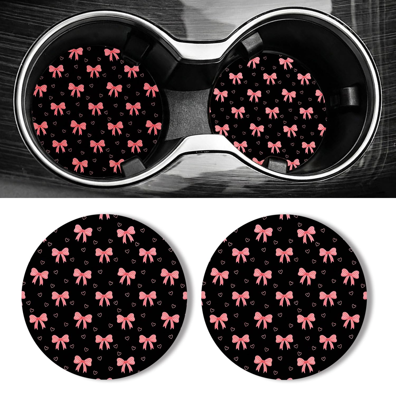 Universal Non-Slip Rubber Car Cup Coasters, 2-Pack