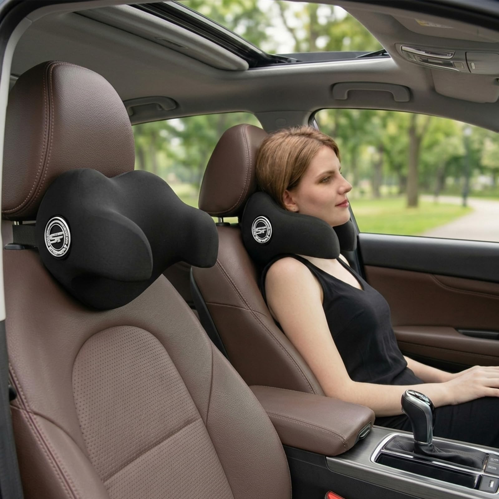 SPRFUFLY Super Soft Car Headrest Pillow, 100% Memory Foam Car Neck Pillow with Adjustable Strap & Breathable Removable Cover, Ergonomic Design - Travel Pillow Car Pillow for Neck/Back Pain Relief
