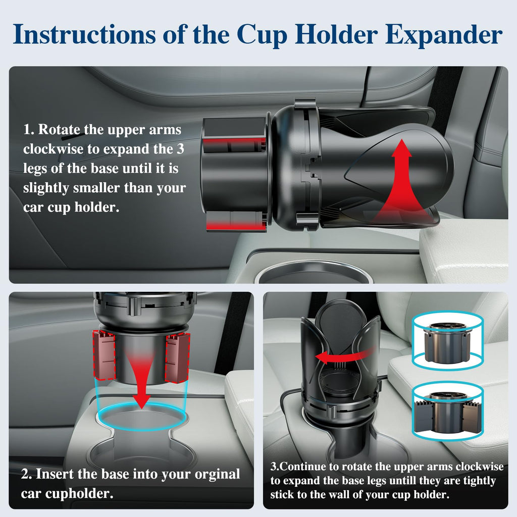 Car Cup Holder Expander, Cup Holder Extender Adapter with Expandable Arm and Adjustable Base, Compatible with Yeti Ramblers, Hydro Flasks, Stanley, Owala Most Coffee Mugs Bottles & Cups