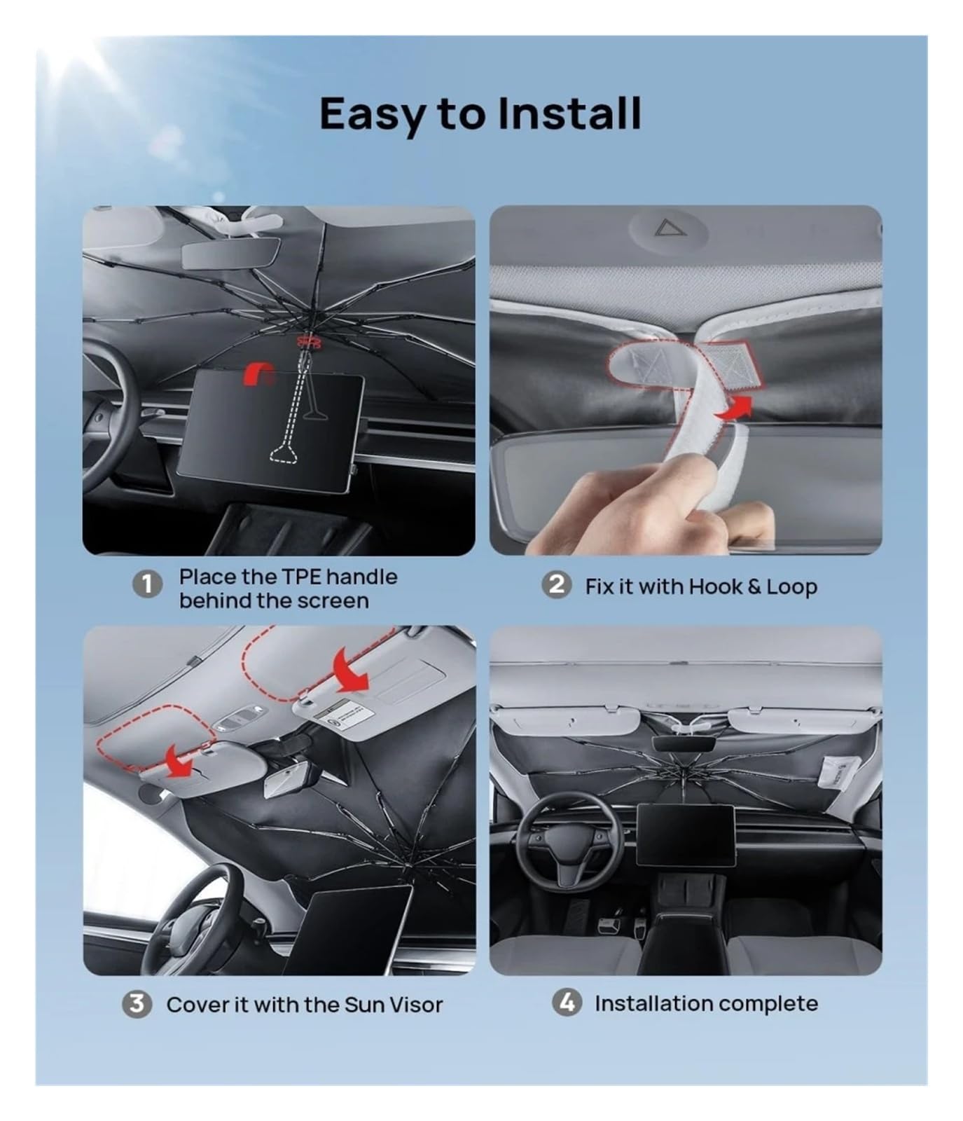 Umbrella Windshield Sunshade for Tesla Model Y Juniper