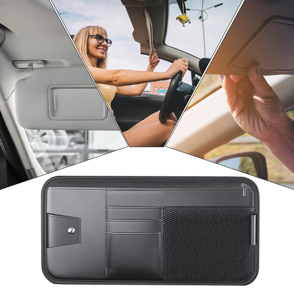 Car Sun Visor Organizer, Multi Compartment, 32.5x16.5cm, Auto Storage Pouch, Vehicle Visor Document Holder, Efficient Car Interior Organizer, for Cards Pen Sunglasses License Insurance Sedan Truck