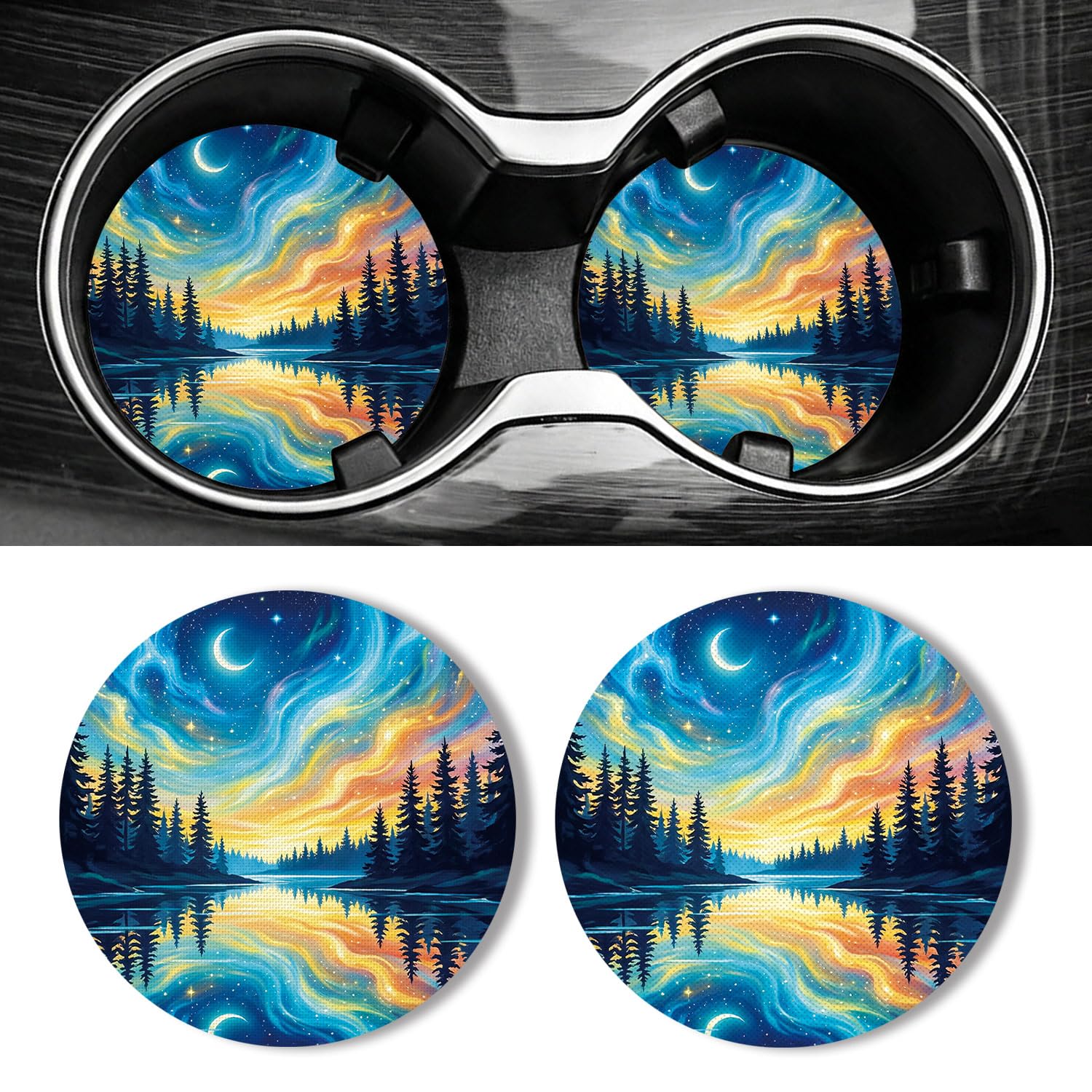Universal Non-Slip Rubber Car Cup Coasters, 2-Pack
