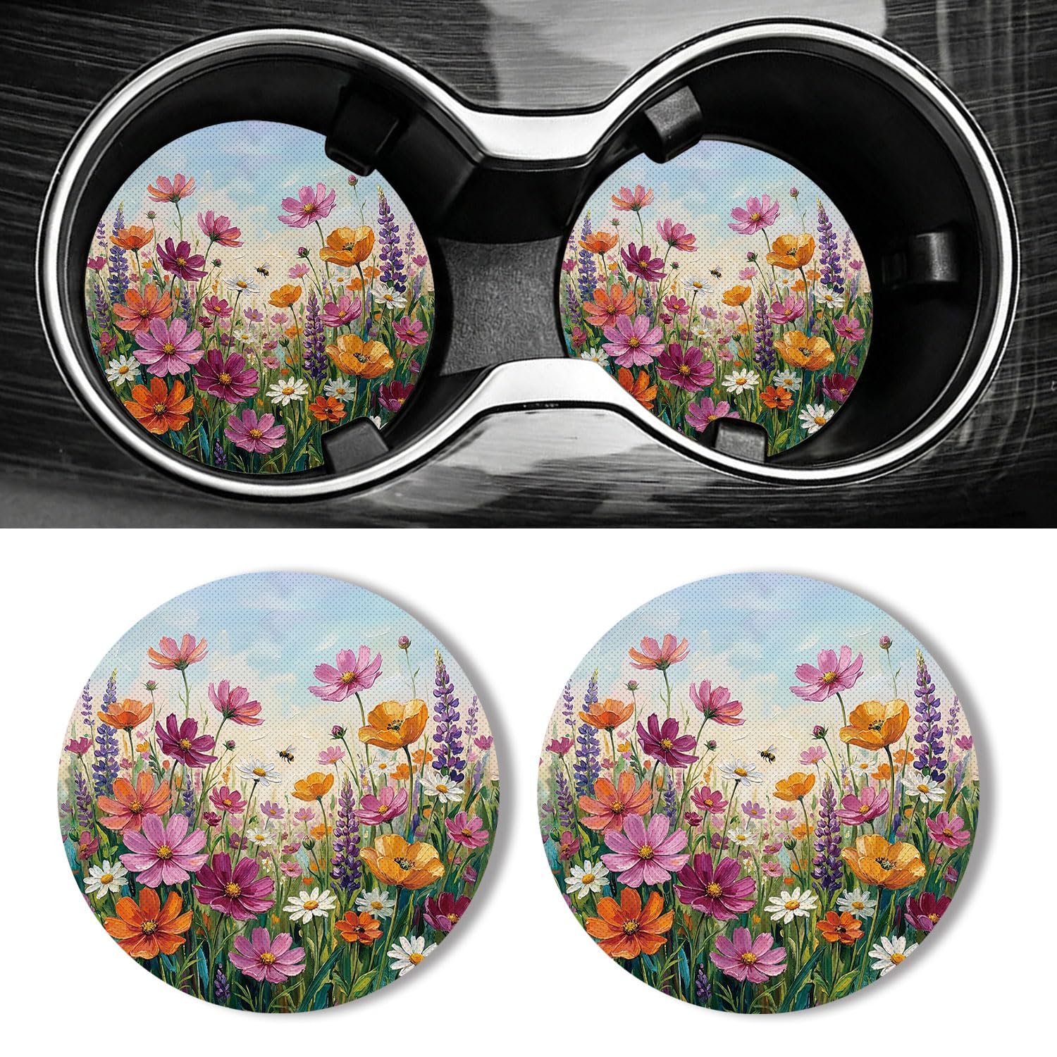 Universal Non-Slip Rubber Car Cup Coasters, 2-Pack