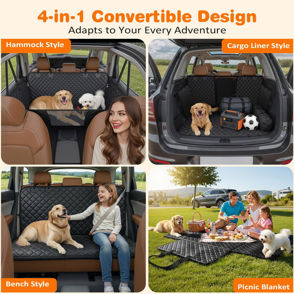 URPOWER 4 in 1 Dog Car Seat Cover for Back Seat, Waterproof Dog Hammock with Mesh Window and Side Flap Pet Car Seat Protector Dogs Backseat Cover for Cars, SUVs & Mid-Size Trucks
