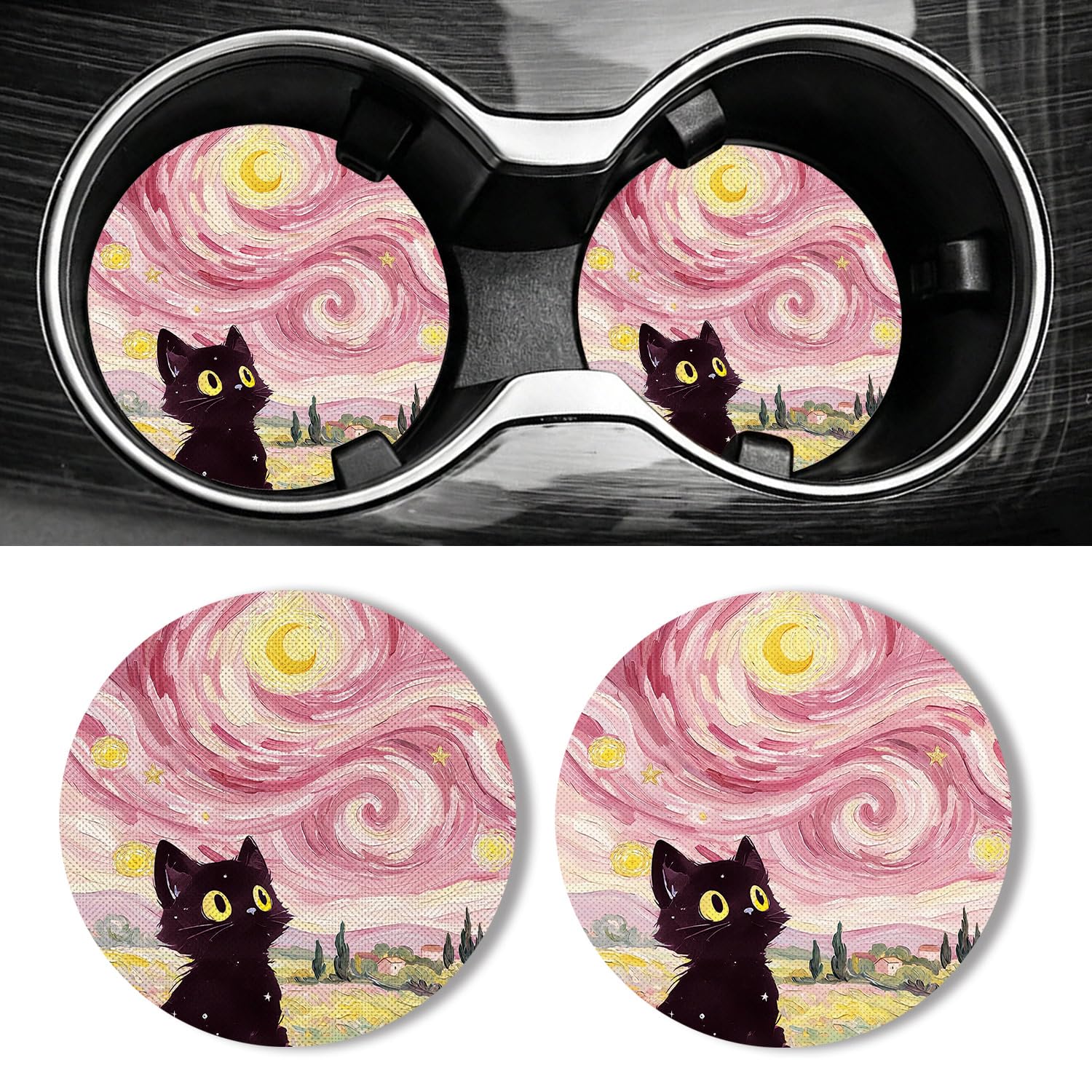 Universal Non-Slip Rubber Car Cup Coasters, 2-Pack
