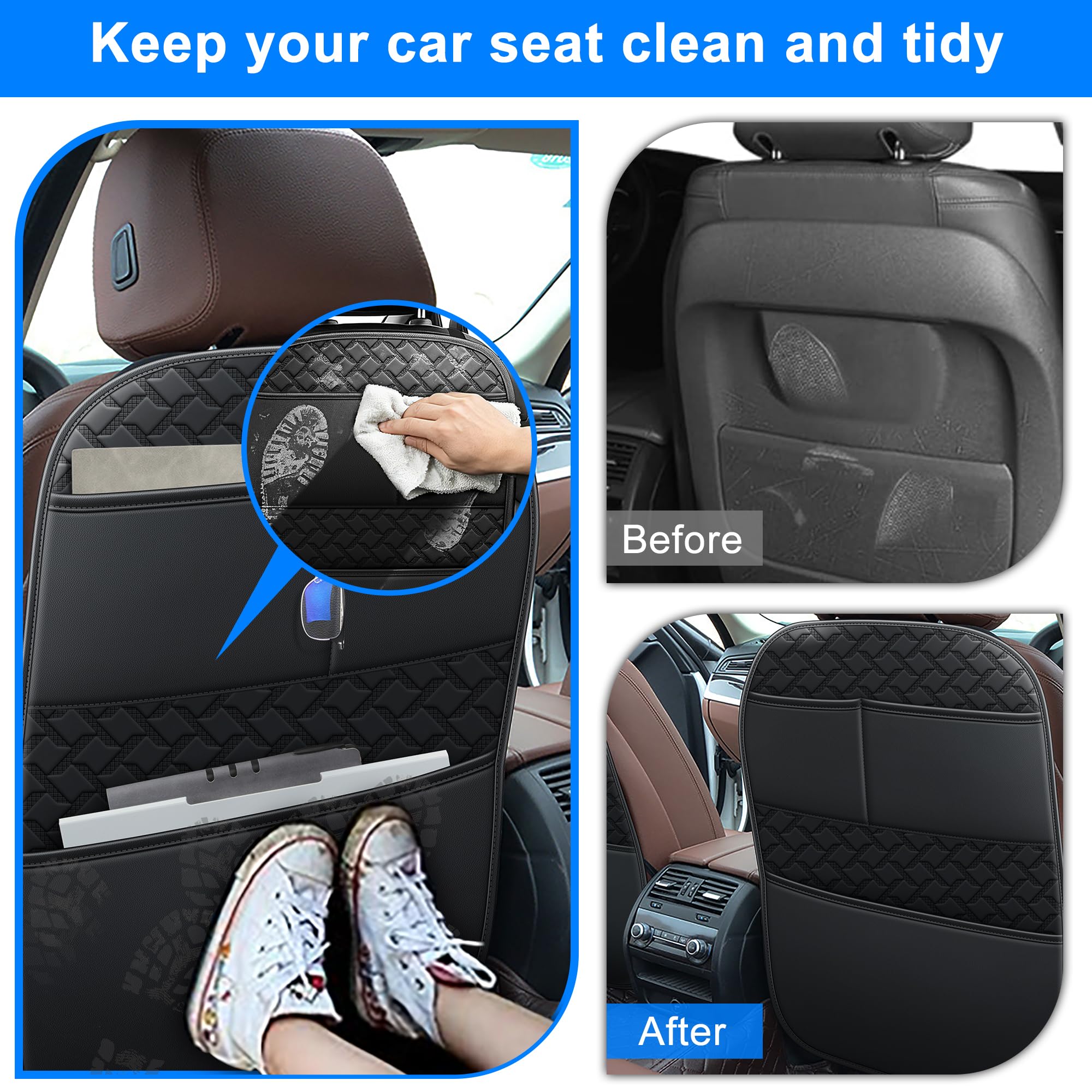NUWQICD Car Kick Mats Back Seat Protector with 2 Pocket Storage Organizer