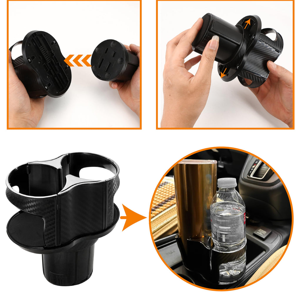Double Cup Holder for Car, 2 in 1 Extra Cup Insert with Expandable Base, Multifunctional Extender Expander Adapter with Elastic Open-Close Cup Mouth, Adjustable Bracket FOR 2.1''-2.9'' BOTTLE DIAMETER