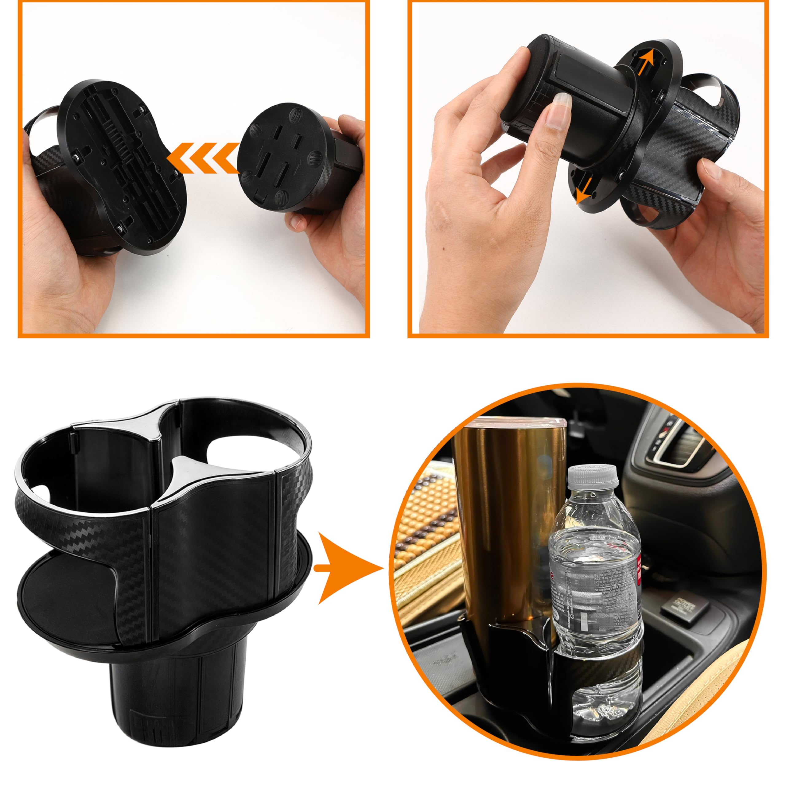 Double Cup Holder for Car, 2 in 1 Extra Cup Insert with Expandable Base, Multifunctional Extender Expander Adapter with Elastic Open-Close Cup Mouth, Adjustable Bracket FOR 2.1''-2.9'' BOTTLE DIAMETER