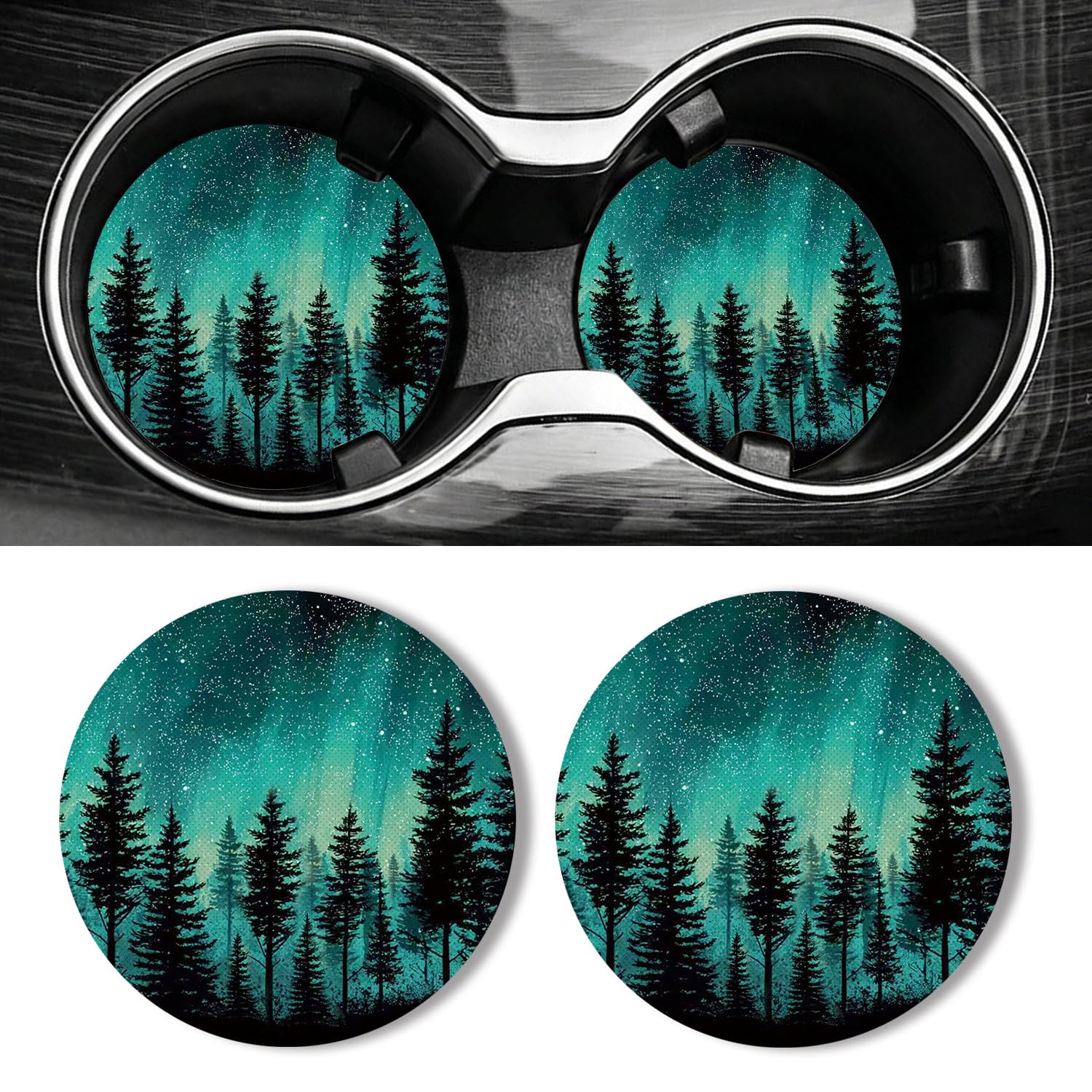 Universal Non-Slip Rubber Car Cup Coasters, 2-Pack