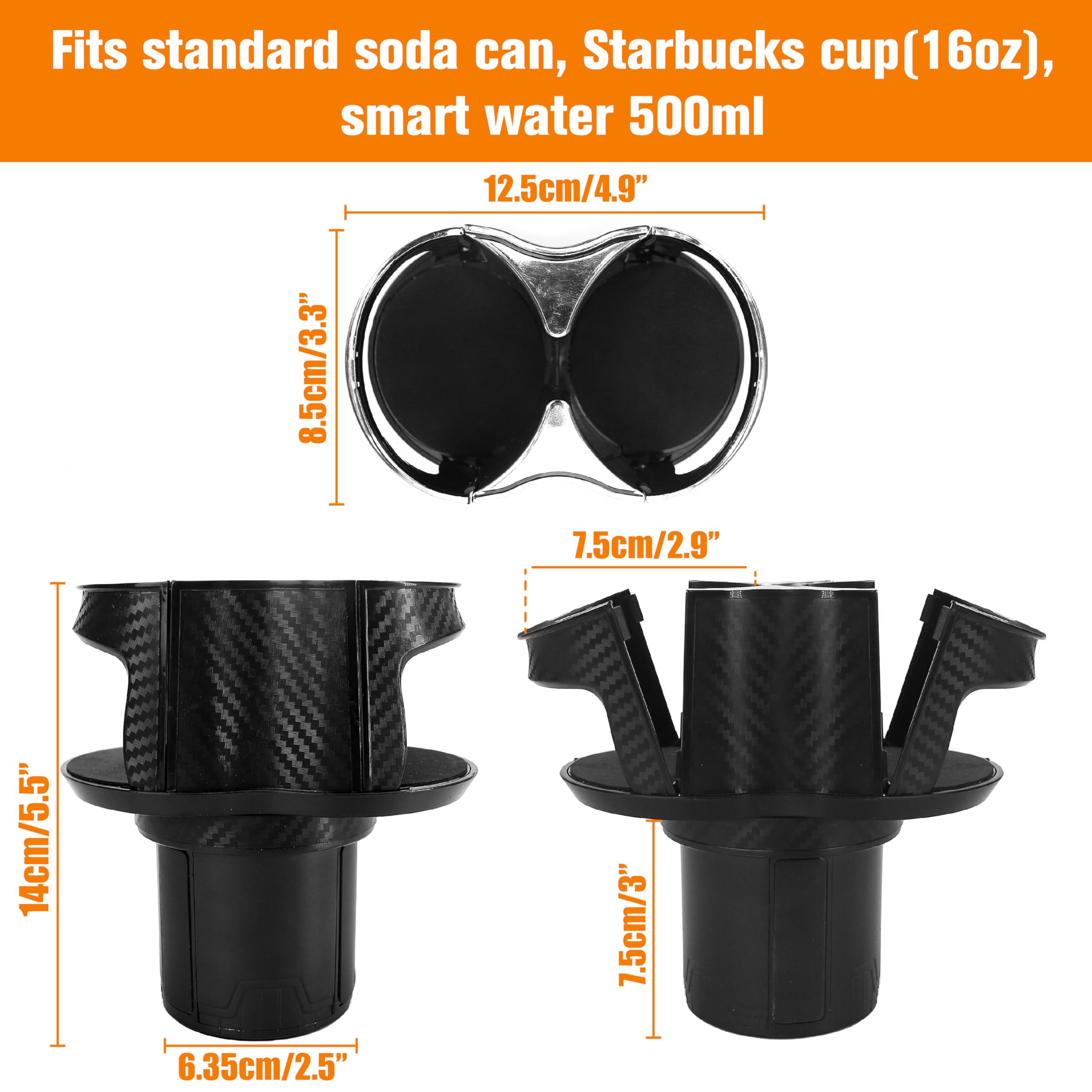 Double Cup Holder for Car, 2 in 1 Extra Cup Insert with Expandable Base, Multifunctional Extender Expander Adapter with Elastic Open-Close Cup Mouth, Adjustable Bracket FOR 2.1''-2.9'' BOTTLE DIAMETER