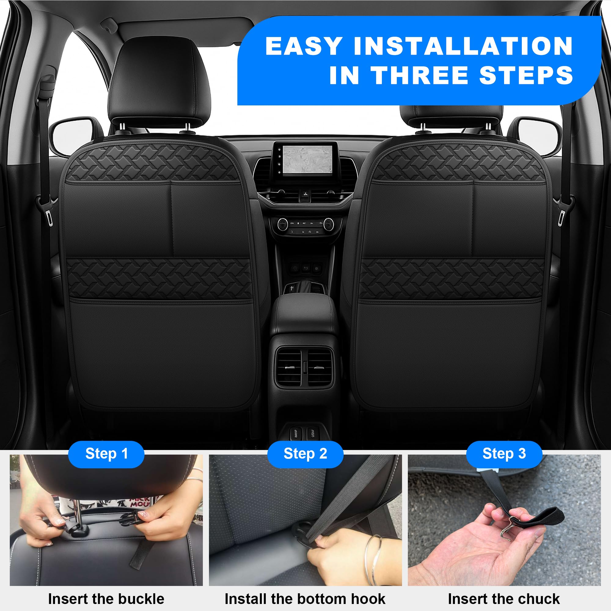 NUWQICD Car Kick Mats Back Seat Protector with 2 Pocket Storage Organizer
