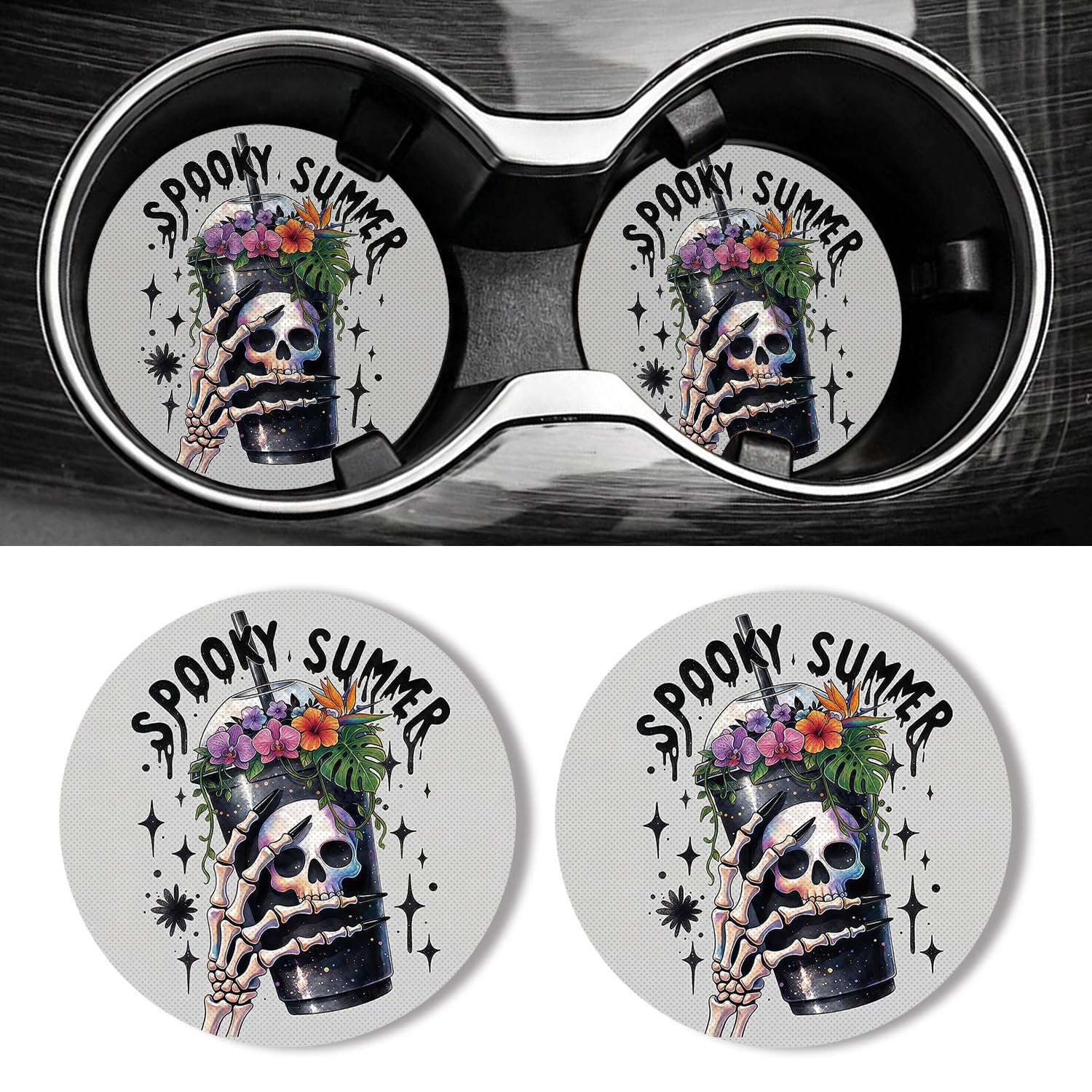 Universal Non-Slip Rubber Car Cup Coasters, 2-Pack