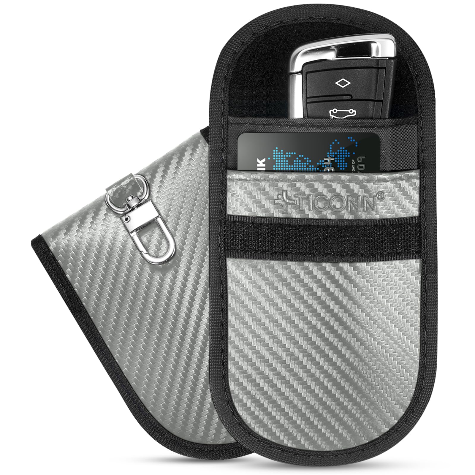 TICONN Faraday Bags for Car Keys Fob, Faraday Cage Protector, Car RFID Signal Blocking, Anti-Theft Pouch Anti-Hacking Case Blocker