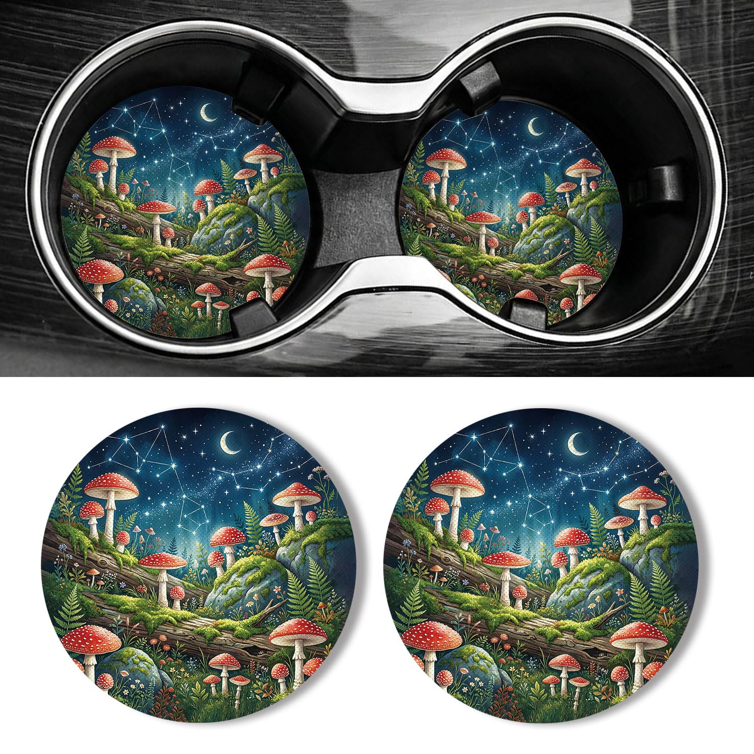Universal Non-Slip Rubber Car Cup Coasters, 2-Pack