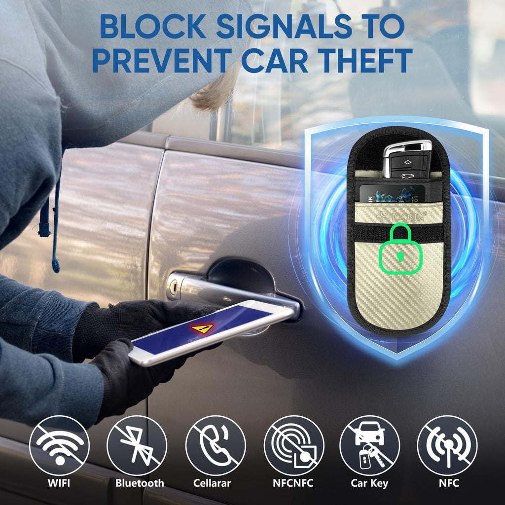 TICONN Faraday Bags for Car Keys Fob, Faraday Cage Protector, Car RFID Signal Blocking, Anti-Theft Pouch Anti-Hacking Case Blocker