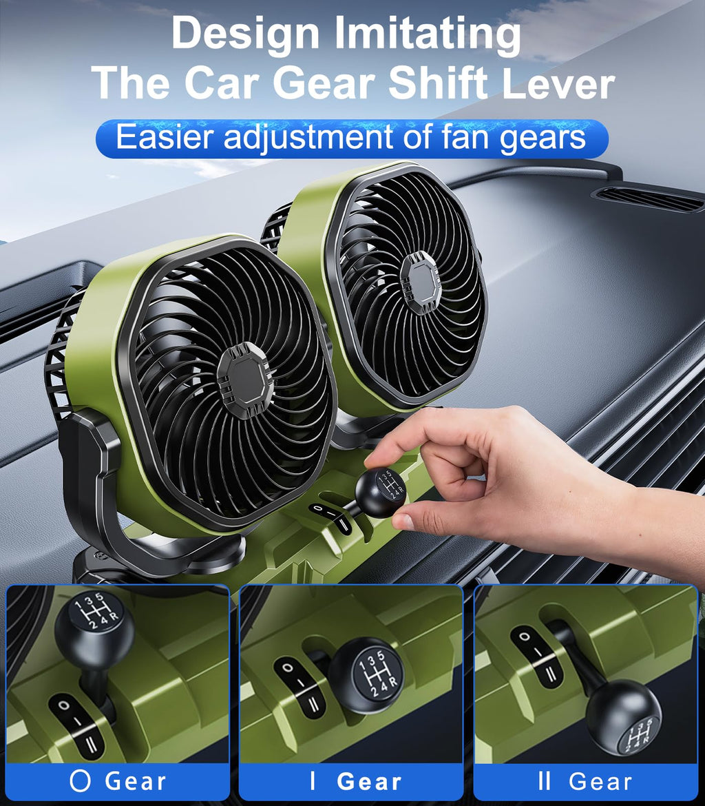 DICMKY Dual Head Car Cooling Fan for Dashboard, DC 5V USB / 12V / 24V Universal Cigarette Lighter Plug Car Fans That Blow Cold Air Cooler for Vehicles Sedan Suv Rv Van Truck Utv Tractor Cab without AC