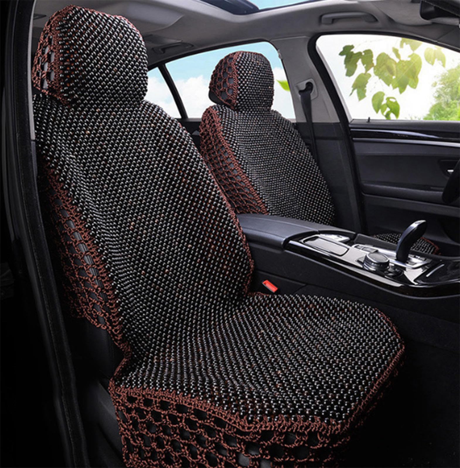 JBNCRYGD Beaded Car Seat Covers, Natural Wood Bead Seat Cushion for Trucks, Automotive Summer Ventilated Seat Cooling Pad, Wooden Seat Cover Sweat Protector