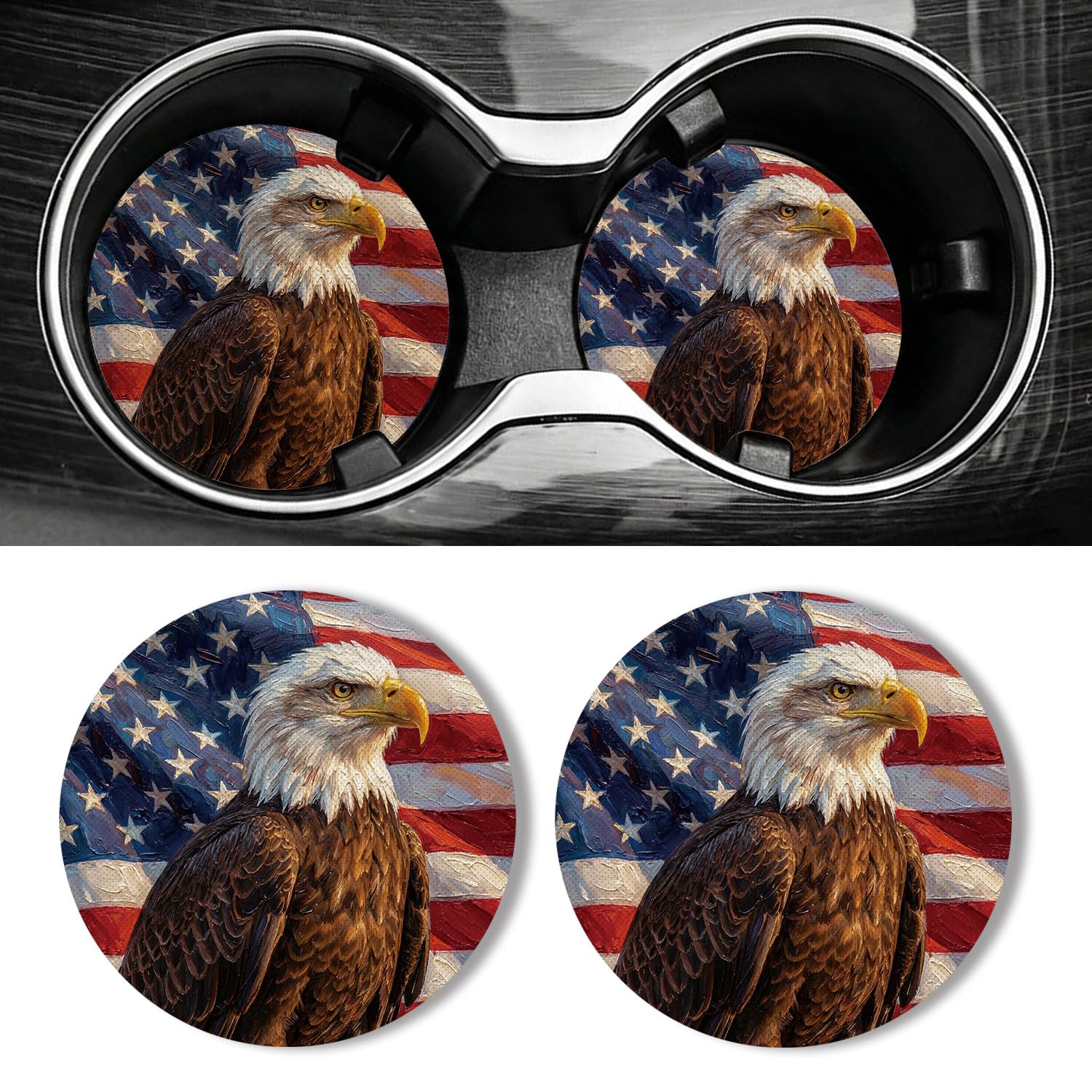 Universal Non-Slip Rubber Car Cup Coasters, 2-Pack