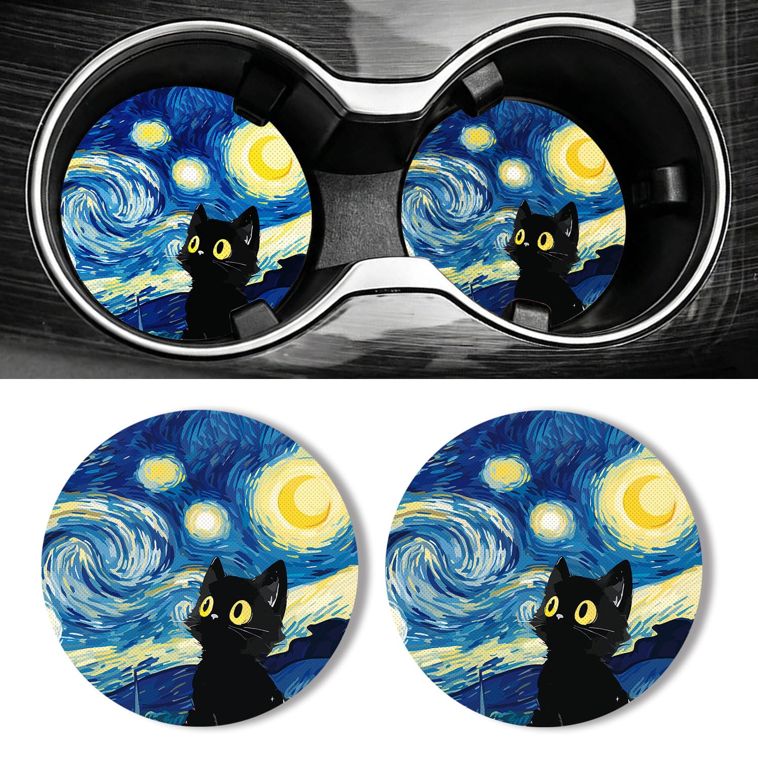 Universal Non-Slip Rubber Car Cup Coasters, 2-Pack