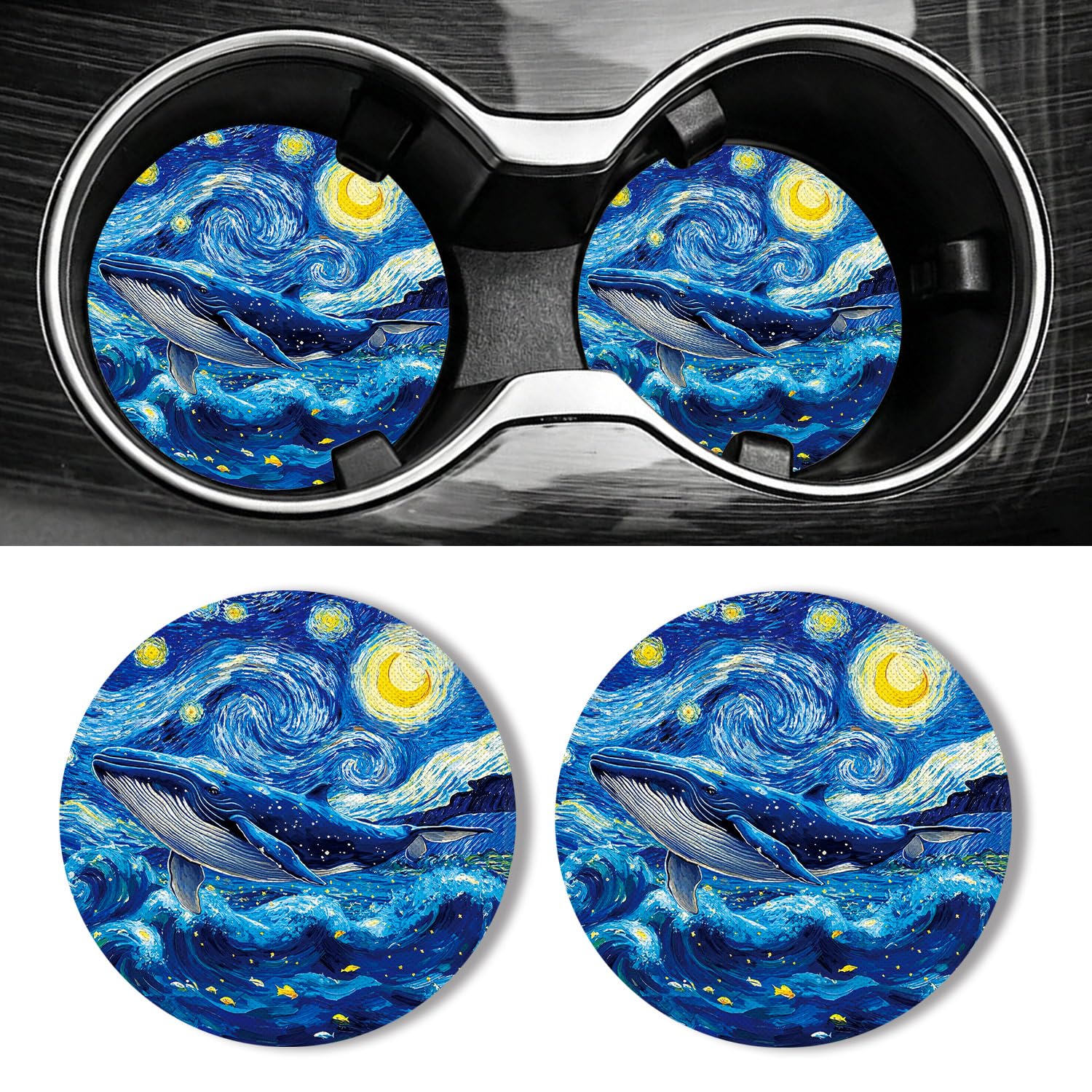 Universal Non-Slip Rubber Car Cup Coasters, 2-Pack