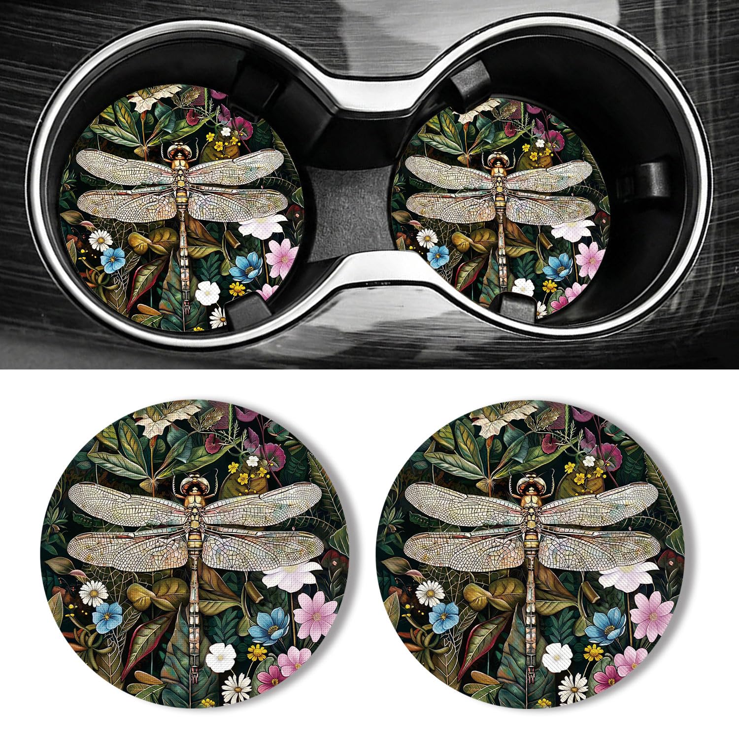 Universal Non-Slip Rubber Car Cup Coasters, 2-Pack