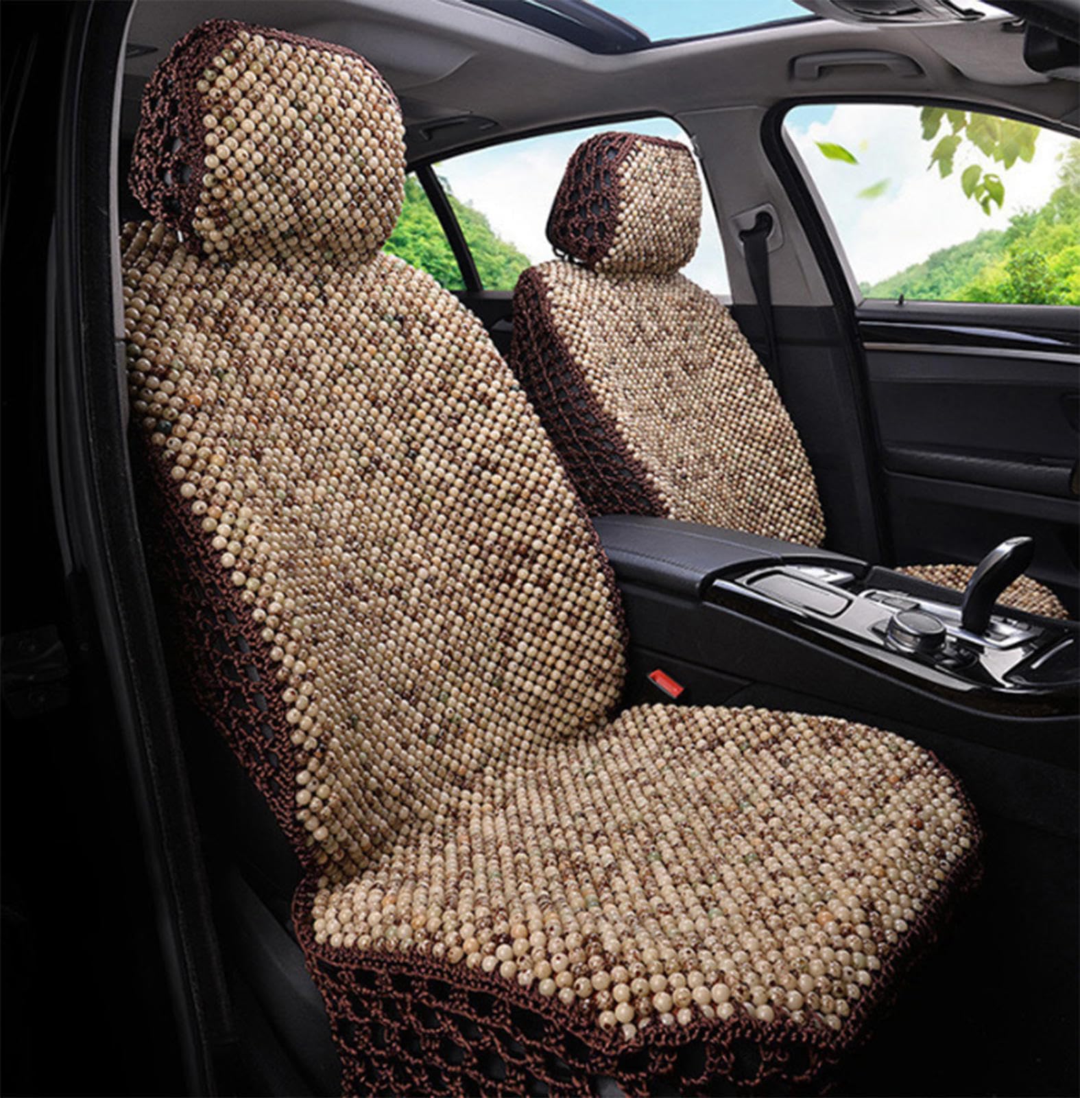 JBNCRYGD Beaded Car Seat Covers, Natural Wood Bead Seat Cushion for Trucks, Automotive Summer Ventilated Seat Cooling Pad, Wooden Seat Cover Sweat Protector