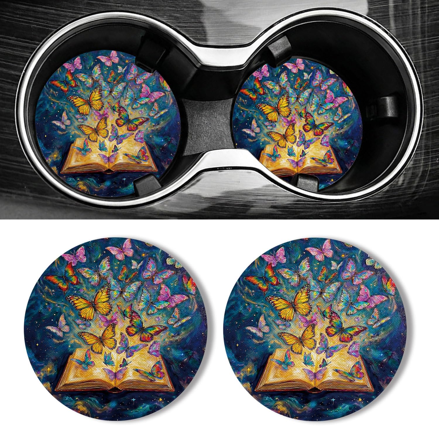 Universal Non-Slip Rubber Car Cup Coasters, 2-Pack