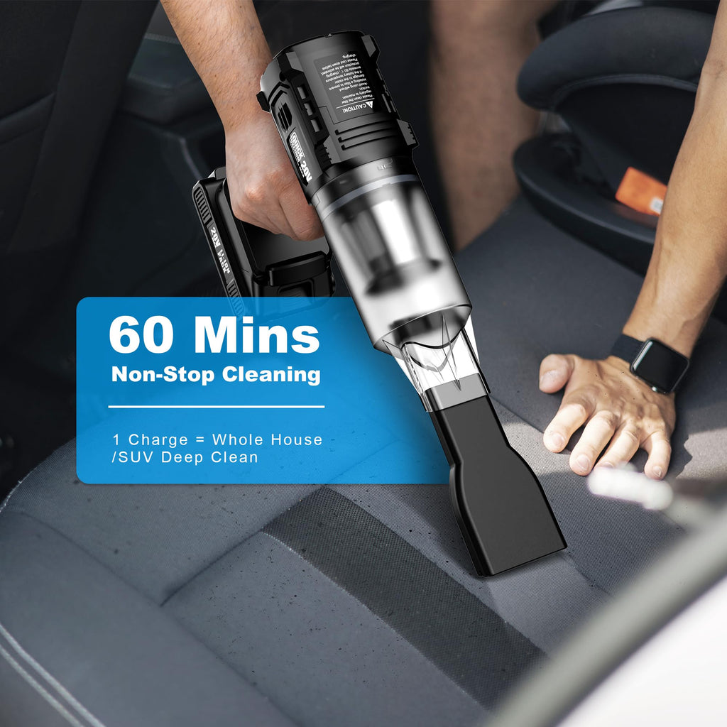 Car Vacuum Cordless, 35000PA Strong Suction Handheld Vacuum with 2 Detachable Batteries, 60Min Runtime Portable Vacuum Cleaner for Car Detailing, Pet Hair, Home Couch & Office, 350ML XL Dust Cup