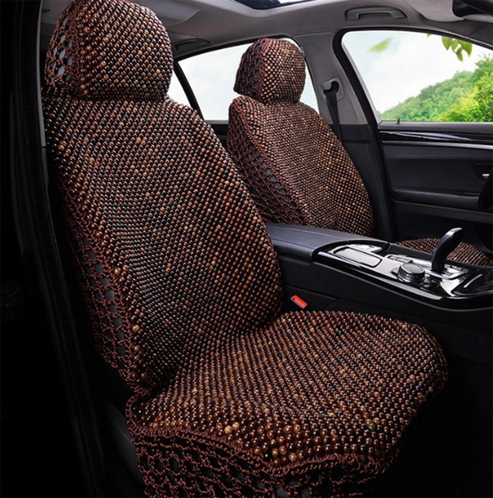 JBNCRYGD Beaded Car Seat Covers, Natural Wood Bead Seat Cushion for Trucks, Automotive Summer Ventilated Seat Cooling Pad, Wooden Seat Cover Sweat Protector