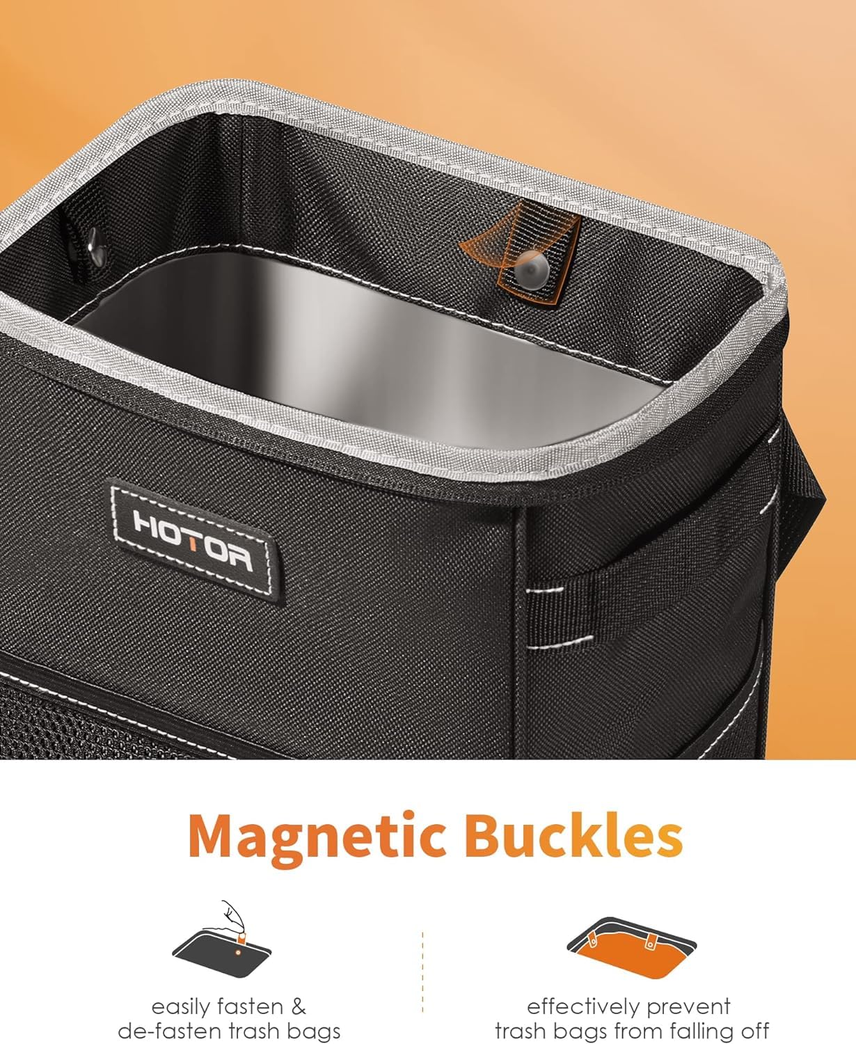 HOTOR Car Trash Can with Lid and Storage Pockets - 100% Leak-Proof Organizer, Waterproof Garbage Can, Multipurpose Trash Bin for Car