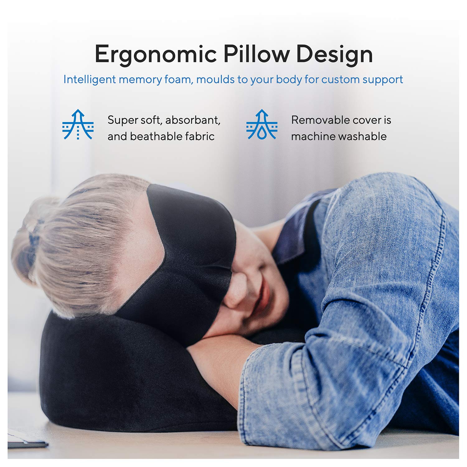 Proglobe Neck Pillow Travel Kit - Neck Pillow for Airplane Travel 100% Pure Memory Foam with Comfortable & Breathable Cover Kit Includes 3D Sleep Mask, Earplugs, and Luxury Blanket and Bag, Black
