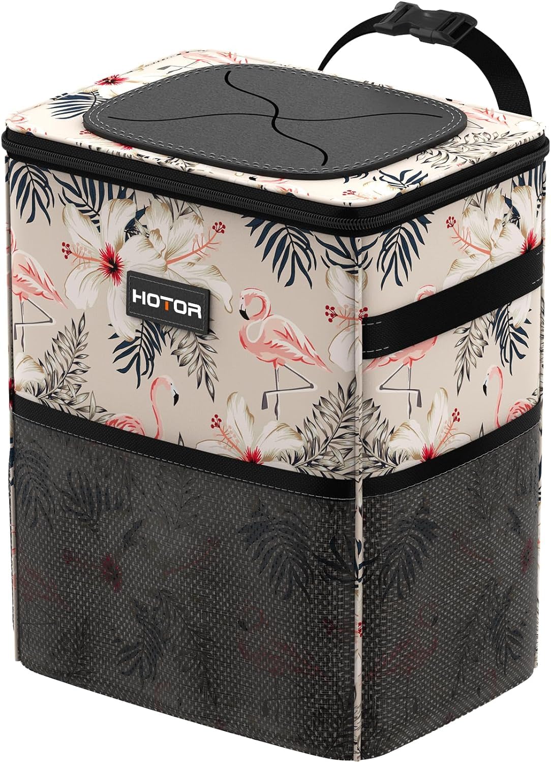 HOTOR Car Trash Can with Lid and Storage Pockets - 100% Leak-Proof Organizer, Waterproof Garbage Can, Multipurpose Trash Bin for Car