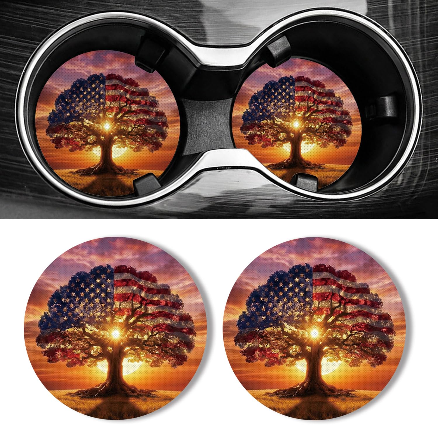 Universal Non-Slip Rubber Car Cup Coasters, 2-Pack