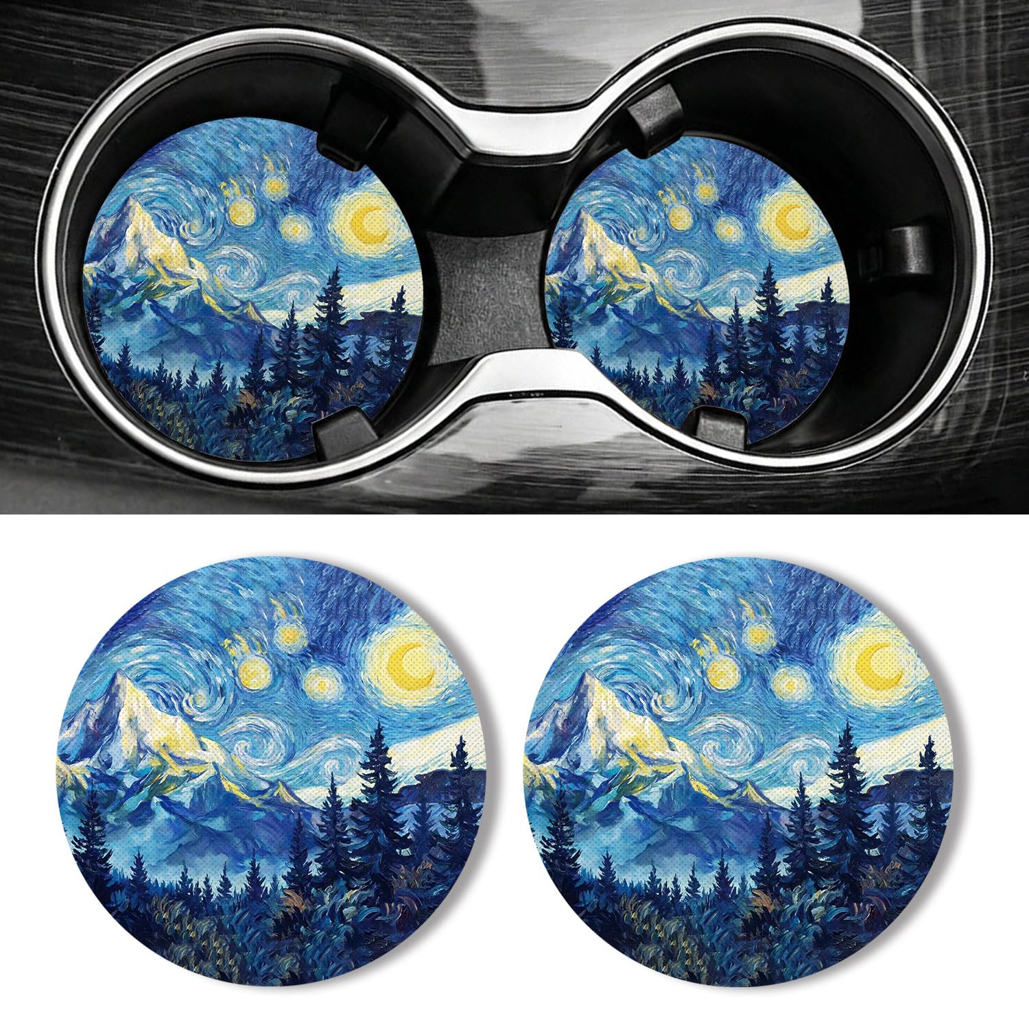 Universal Non-Slip Rubber Car Cup Coasters, 2-Pack